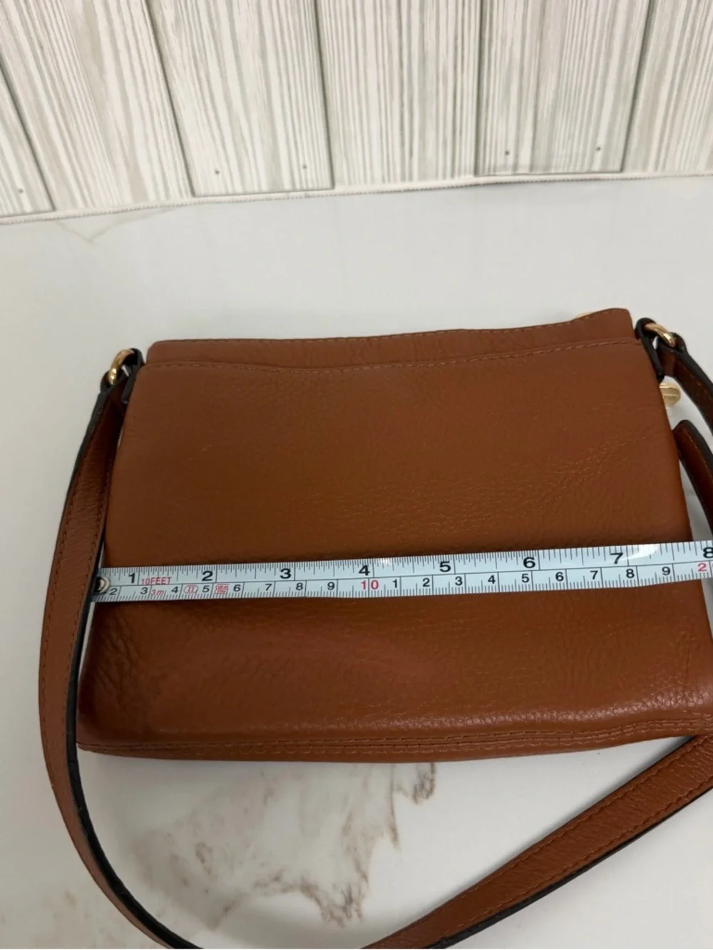 Michael Kors Tan Pebbled Leather Crossbody with Gold MK Emblem